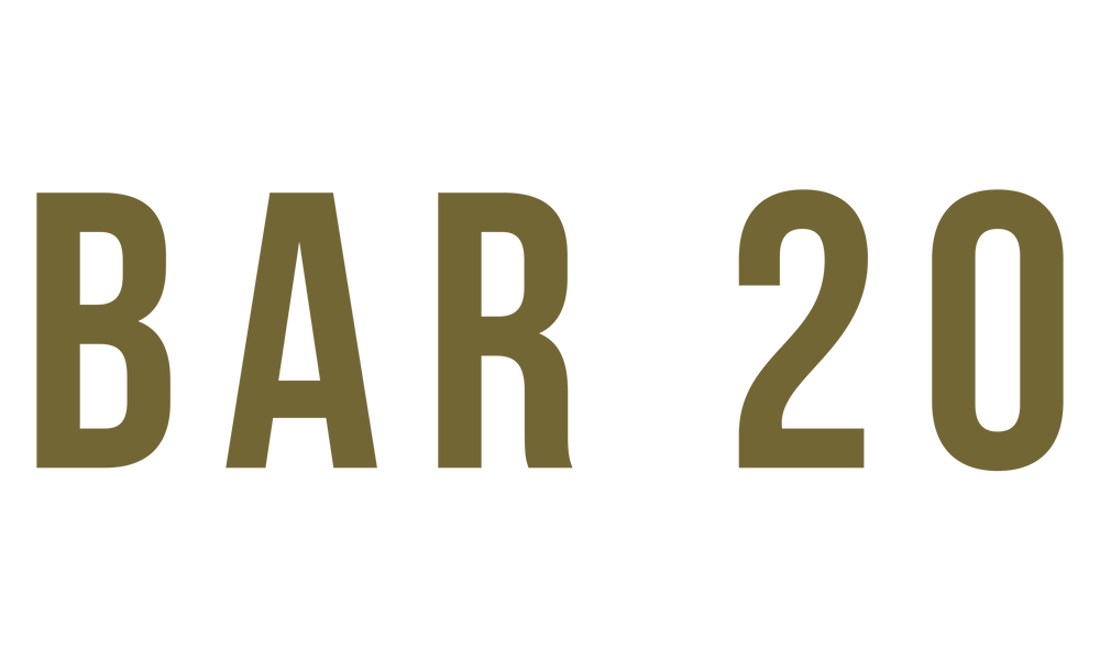 Gold 'BAR 20' logo on a white background